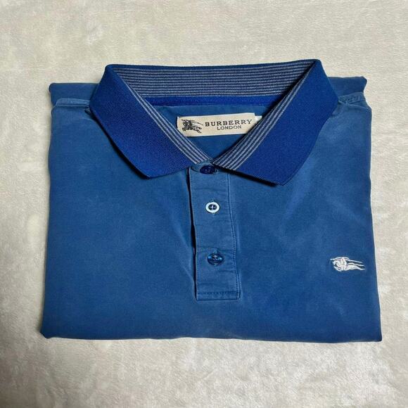 VTG Burberry London Sport Polo Men's M Fit Blue Smooth Stretch Cotton Lycra Luxe - Picture 9 of 9